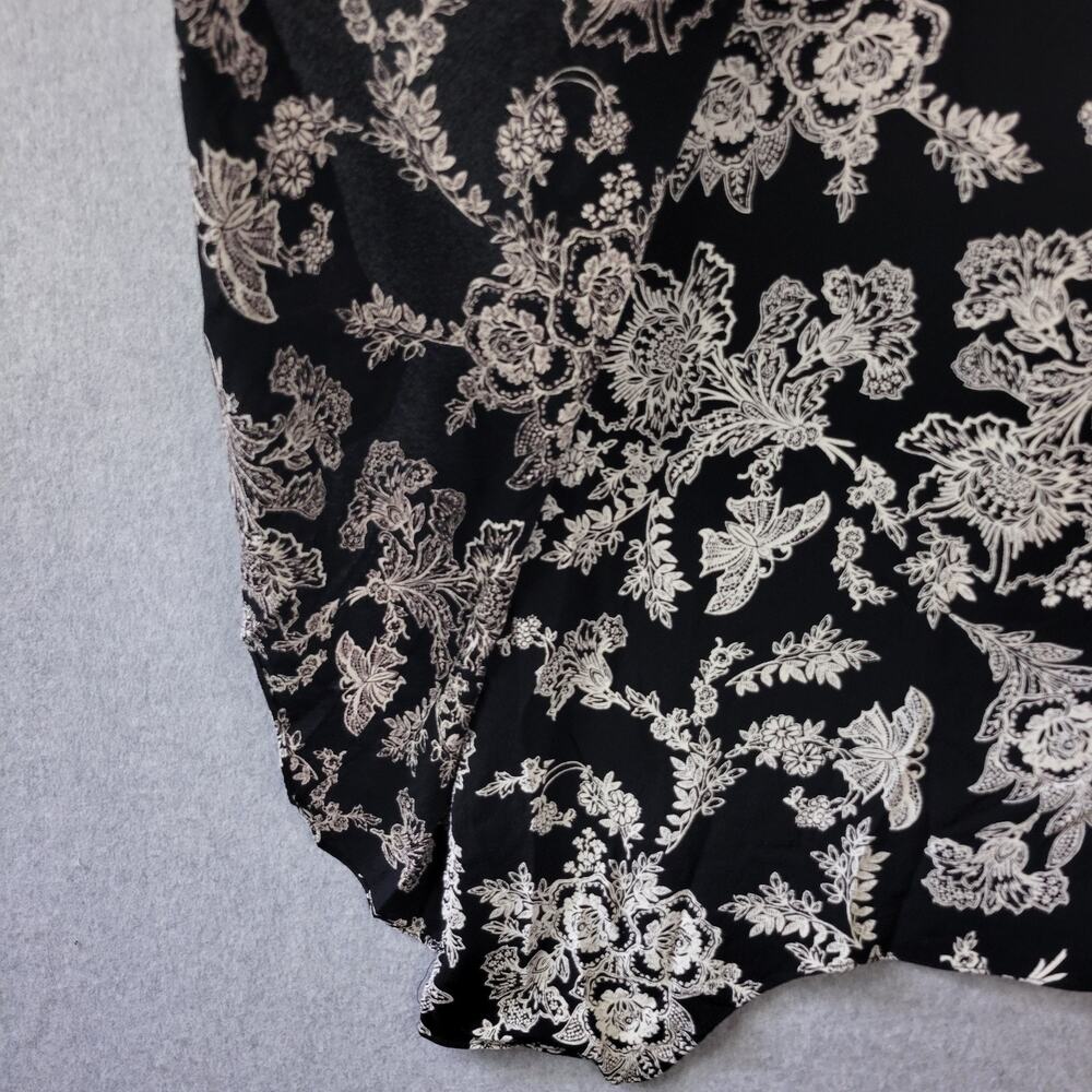 Citron Santa Monica Black Floral SS Faux Wrap Midi Shift Dress Medium Pockets - Picture 6 of 12